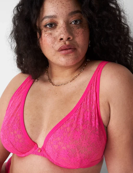 Sexy Bras^Lane Bryant Lace Unlined High Apex Bra Pink Glow