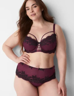 Thong Panties^Lane Bryant Lace Wide-Side Thong Grape Wine
