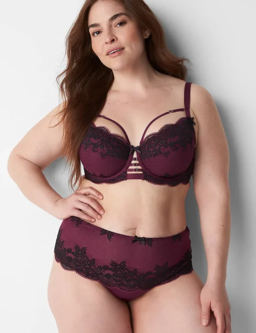 Thong Panties^Lane Bryant Lace Wide-Side Thong Grape Wine