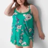 Chemises^Lane Bryant Lace-Trim Slip Peony Floral Deep Green