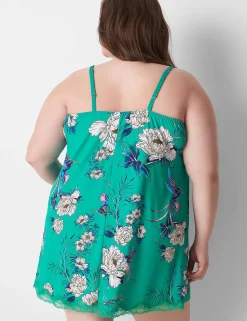 Chemises^Lane Bryant Lace-Trim Slip Peony Floral Deep Green