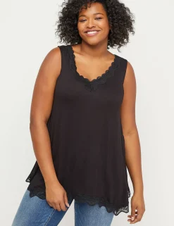 The Tee Shop^Lane Bryant Lace-Trim Swing Tank Black