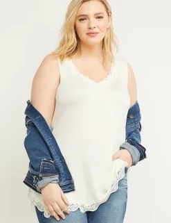 The Tee Shop^Lane Bryant Lace-Trim Swing Tank Ivory Rose