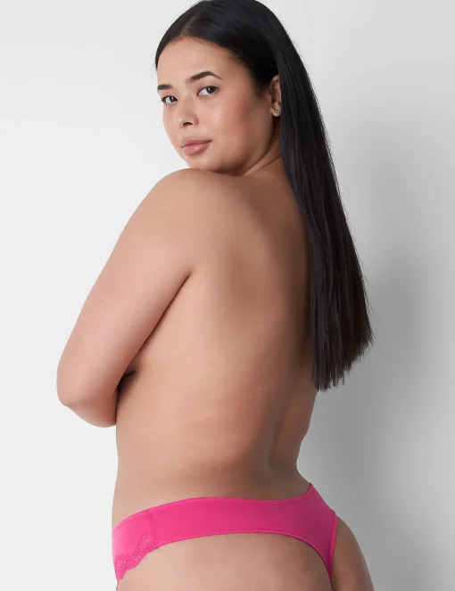 Thong Panties^Lane Bryant Lace-Trim Thong Pink Yarrow