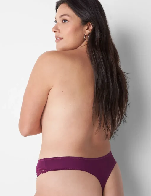 Thong Panties^Lane Bryant Lace-Trim Thong Dark Purple