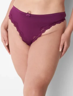 Thong Panties^Lane Bryant Lace-Trim Thong Dark Purple