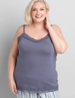 The Tee Shop^Lane Bryant Lane Essentials Lace-Trim Cami Grisaille