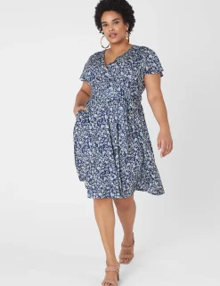 Lena^Lane Bryant Lena Surplice-Neck Fit & Flare Dress Cynthia Floral
