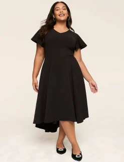 Lena^Lane Bryant Lena V-Neck High-Low Midi Dress Black