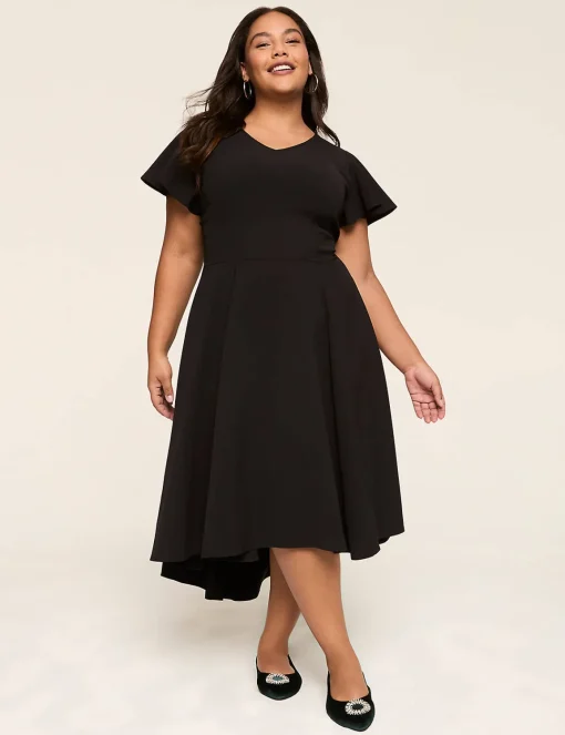 Maxi & Midi^Lane Bryant Lena V-Neck High-Low Midi Dress Black