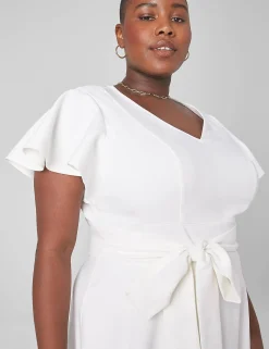 Work Versatile^Lane Bryant Lena V-Neck High-Low Midi Dress Ivory Rose