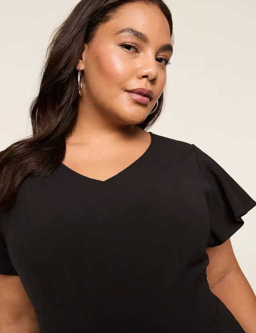 Maxi & Midi^Lane Bryant Lena V-Neck High-Low Midi Dress Black