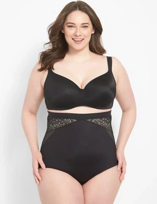 Level 3 - Contour^Lane Bryant Level 3 Contouring High-Waist Brief With Layered Lace Black