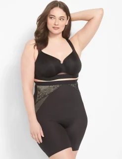 Level 3 - Contour^Lane Bryant Level 3 Contouring High-Waist Thigh Shaper With Lace Inserts Black