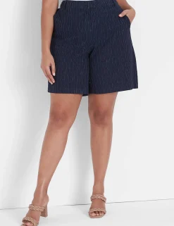 Crops, Capris And Shorts^Lane Bryant Linen Bermuda Short Navy Stripe