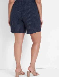 Crops, Capris And Shorts^Lane Bryant Linen Bermuda Short Navy Stripe