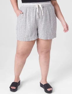 Shorts^Lane Bryant Linen Short Blue Ecru Stripe
