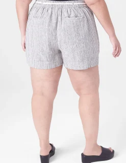 Shorts^Lane Bryant Linen Short Blue Ecru Stripe