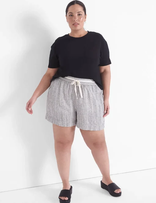 Crops, Capris And Shorts^Lane Bryant Linen Short Blue Ecru Stripe