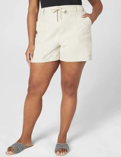 Shorts^Lane Bryant Linen Short With Roll Hem Oatmeal Stripe