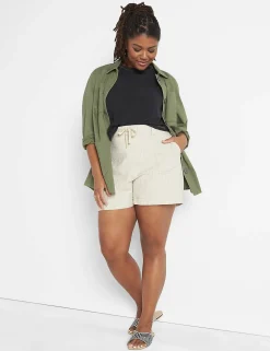 Shorts^Lane Bryant Linen Short With Roll Hem Oatmeal Stripe
