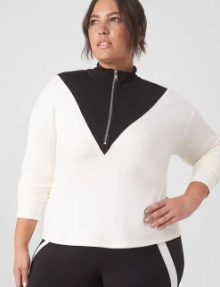 Livi Active Tops^Lane Bryant Livi Cozysoft Half-Zip Colorblock Cropped Pullover Ivory