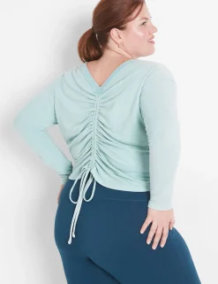 Livi Active Tops^Lane Bryant Livi Crop Boatneck Ruched-Detail Sweatshirt Aquifer