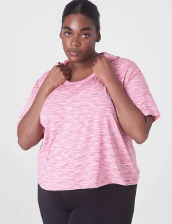 Livi Active Tops^Lane Bryant Livi Crop Scoop-Neck Spacedye Hoodie Fuchsia Pink