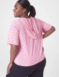 Livi Active Tops^Lane Bryant Livi Crop Scoop-Neck Spacedye Hoodie Fuchsia Pink