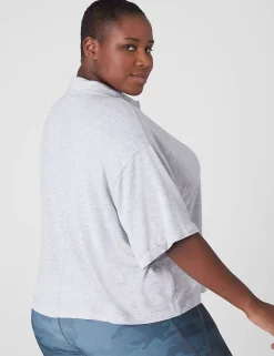 Livi Active Tops^Lane Bryant Livi Crop Short-Sleeve Polo Pullover Shirt Light Grey Heather