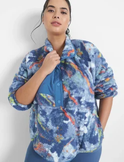 Jackets^Lane Bryant Livi Crop Snap-Up Sherpa Pullover Marbled Mosaic