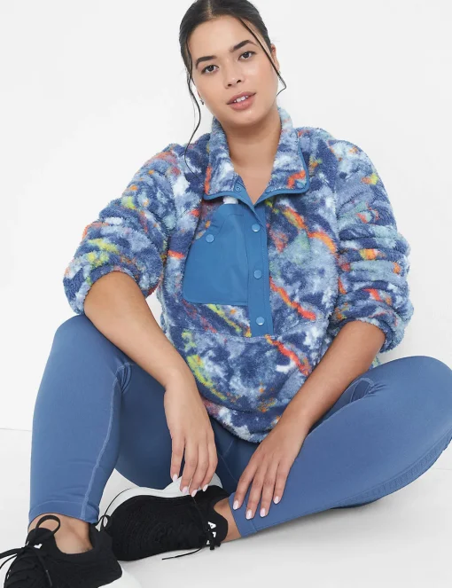 Jackets^Lane Bryant Livi Crop Snap-Up Sherpa Pullover Marbled Mosaic
