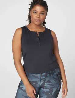 Livi Active Tops^Lane Bryant Livi Crop Snap-Up Wicking Tank Black