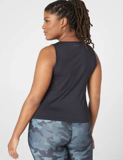 Livi Active Tops^Lane Bryant Livi Crop Snap-Up Wicking Tank Black