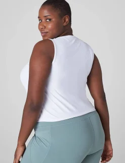 Livi Active Tops^Lane Bryant Livi Crop Snap-Up Wicking Tank White
