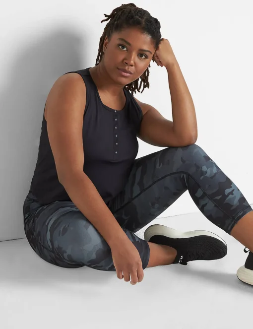 Livi Active Tops^Lane Bryant Livi Crop Snap-Up Wicking Tank Black