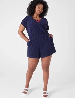 Casual^Lane Bryant Livi Faux-Wrap Towel Terry Romper Maritime Blue