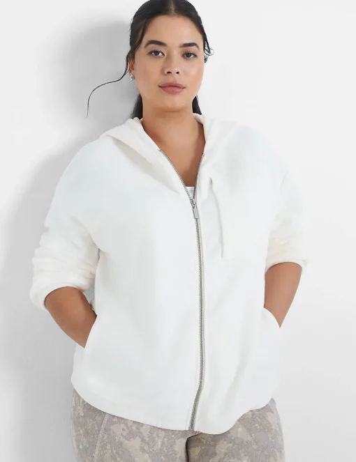 Jackets^Lane Bryant Livi Full-Zip Fleece Hoodie Egret