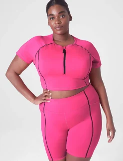 Swim Bottoms^Lane Bryant Livi High-Rise Swim Knee Short Fuchsia Pink