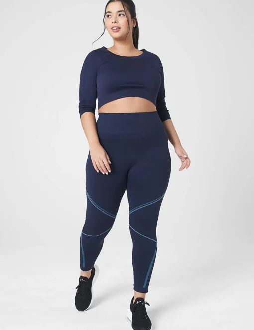 Livi Active Tops^Lane Bryant Livi Seamless Fitted Sleeve-Detail Crop Tee Maritime Blue