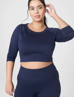 Livi Active Tops^Lane Bryant Livi Seamless Fitted Sleeve-Detail Crop Tee Maritime Blue