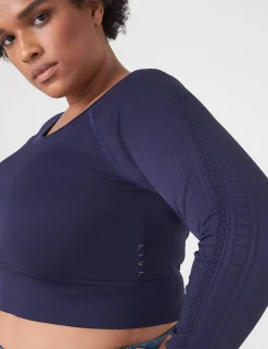 Livi Active Tops^Lane Bryant Livi Seamless Fitted Sleeve-Detail Crop Tee Maritime Blue