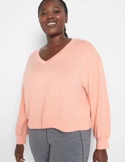 Livi Active Tops^Lane Bryant Livi Soft Crop Back-Detail Recycled Sweatshirt Desert Flower
