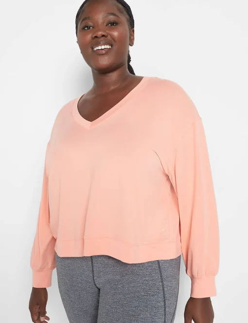 Livi Active Tops^Lane Bryant Livi Soft Crop Back-Detail Recycled Sweatshirt Desert Flower