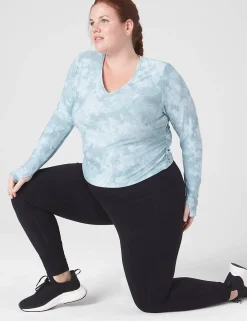 Livi Active Tops^Lane Bryant Livi Soft Crop Ruched-Side Top Blue Tie Dye