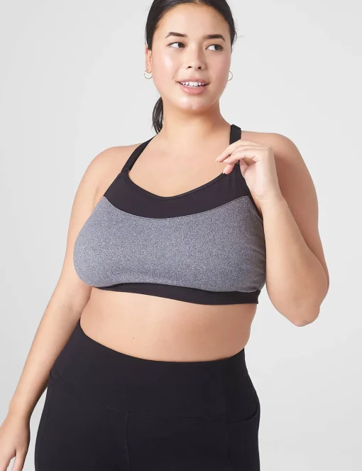 Sports Bras^Lane Bryant Livi Soft Wireless Low-Impact Sports Bra - Strappy Back Black Marl