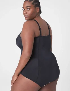 Swim One Piece^Lane Bryant Livi Swim No-Wire Front-Zip One-Piece Black & White