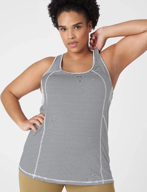 Livi Active Tops^Lane Bryant Livi Wicking Scoop-Neck Racerback Tank Grey Stripe