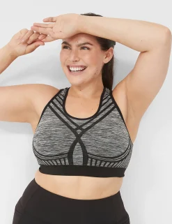 Sports Bras^Lane Bryant Livi Wireless Medium-Impact Seamless Sports Bra - Marl Black Marl