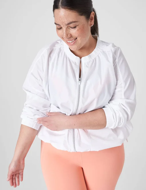Livi Active Tops^Lane Bryant Livi Zip-Front Woven & Mesh Jacket White